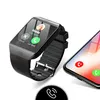 A smartwatch and a smartphone are shown side-by-side, with the smartwatch displaying a missed call notification and the smartphone showing an incoming call screen. Produktbild-Vorschau