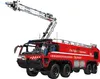 A red and white remote-controlled fire truck with a ladder extended, shown against a white background. Voir les images du produit