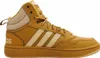 A side view of a brown Adidas Hoops 3.0 Mid Wtr sneaker with cream-colored stripes. Anteprima dell’immagine prodotto