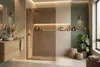 A modern bathroom with a walk-in shower, vanity, and plants. Anteprima dell’immagine prodotto