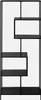 A black metal bookshelf with six staggered shelves against a white background. Produktbild-Vorschau
