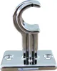A close-up studio shot of a single chrome-plated curtain rod bracket. Voir les images du produit