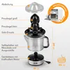 An exploded view of a citrus juicer with labels and dimensions. Produktbild-Vorschau