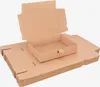 A stack of flat-packed cardboard boxes with one box partially assembled and open. Produktbild-Vorschau
