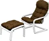 A brown cushioned chair and ottoman set on a white background. Produktbild-Vorschau