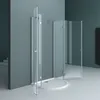 A modern bathroom setting with two shower enclosures, one open and one closed, against a textured wall. Produktbild-Vorschau