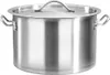 A stainless steel stockpot with a lid and handles, shown from a front-side angle against a white background. Náhľad obrázku produktu