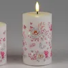 LED Kerze Rosendekor H. 12cm D. 7.5cm weiß bunt Wachs Produktbild-Vorschau 1