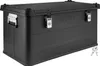 A black aluminum transport box with two silver latches and keys. Produktbild-Vorschau