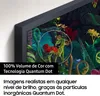 A close-up view of a TV screen displaying a vibrant jungle scene, with text overlays highlighting product features. Produktbild-Vorschau