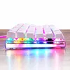 A close-up, side view of a white mechanical keyboard with RGB lighting. Produktbild-Vorschau