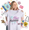 A woman is holding up a t-shirt with dog-themed graphics. Around her are various other dog-themed items and graphics, creating a collage. Náhled obrázku produktu