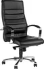 A black executive office chair is shown against a white background.