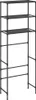 A black metal shelving unit with three shelves, designed to fit over a toilet. Náhled obrázku produktu