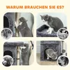 A collage of four images showing cats interacting with a cat tree, illustrating its features and use. Produktbild-Vorschau