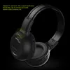 A black wireless headset is shown against a black background, with text highlighting its features. Produktbild-Vorschau