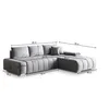 A diagram of a gray sectional sofa with dimensions indicated by lines and text. Podgląd zdjęcia produktu