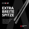 A close-up marketing image of kitchen tongs against a dark background, with text highlighting features. Produktbild-Vorschau