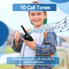 A smiling boy holds a walkie-talkie, with musical notes and text overlays indicating features. Anteprima dell’immagine prodotto