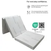 A folded mattress with text and certification logos. Náhled obrázku produktu