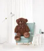 A large brown teddy bear sits in a light blue armchair in a brightly lit room with white curtains. Voir les images du produit