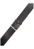 A black leather belt with a silver buckle and a small green crocodile logo. Produktbild-Vorschau