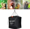 Collage of people showering and a camping shower bag. Podgląd zdjęcia produktu