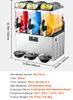 A commercial slush machine with three tanks filled with different colored drinks, shown with dimensions and product specifications. Náhľad obrázku produktu