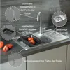 A kitchen sink with accessories and illustrative callouts. Produktbild-Vorschau