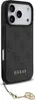 A black GUESS phone case with a patterned design and a gold charm attached to a lanyard. Podgląd zdjęcia produktu