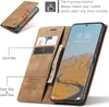 A flip-style phone case with a phone inside, showing card and cash slots. Produktbild-Vorschau