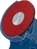 Close-up of a red cutting disc with a silver 'X-LOCK' logo attached to a blue tool. Voir les images du produit