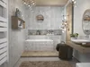 A modern bathroom with a bathtub, sink, and various accessories. Produktbild-Vorschau