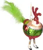 A glass ornament of a rooster dressed in a Christmas suit, hanging from a gold chain. Voir les images du produit