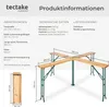 A diagram and information about a folding picnic table. Produktbild-Vorschau