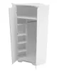 An open white corner wardrobe with shelves and a hanging rail. Produktbild-Vorschau