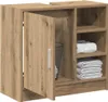 A wooden bathroom cabinet with an open door, showing shelves and a laundry basket. Náhled obrázku produktu