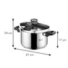 A pressure cooker with dimensions indicated. Náhled obrázku produktu