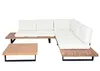 A sectional outdoor sofa and coffee table set with white cushions and a wooden frame. Produktbild-Vorschau