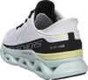 A rear view of a white Skechers slip-on sneaker with a light blue sole. Voir les images du produit
