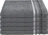 A stack of five dark gray towels with subtle striped accents on the edges. Produktbild-Vorschau