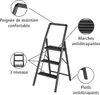 A diagram of a dark gray, 3-step folding step stool with callouts highlighting its features. Produktbild-Vorschau