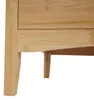 A close-up view of the bottom section of a wooden dresser or cabinet, showing its legs and the underside of a drawer. Produktbild-Vorschau