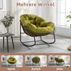A collage of images showing a green rattan rocking chair from different angles, with a small side table and plant in some shots. Produktbild-Vorschau