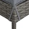 A close-up view of the corner of a grey rattan garden bar set, showing the woven texture and a grey strap holding a cushion in place. Produktbild-Vorschau