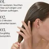 A close-up of a person's hand applying a hair product to their wet hair, with numbered instructions on the left side of the image. Produktbild-Vorschau