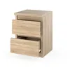 A wooden nightstand with two drawers, one of which is partially open. Voir les images du produit