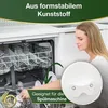 A woman is loading a dishwasher. A product is shown in a close-up inset. Produktbild-Vorschau