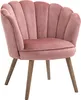 A pink velvet armchair with wooden legs, shown against a white background. Náhľad obrázku produktu