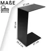 A black C-shaped side table with dimensions indicated. Produktbild-Vorschau